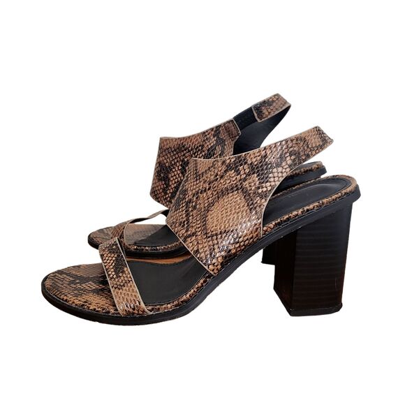 French Connection Lori Snakeskin Heels Womens 6.5 Sandals Open Toe Block - Picture 1 of 14